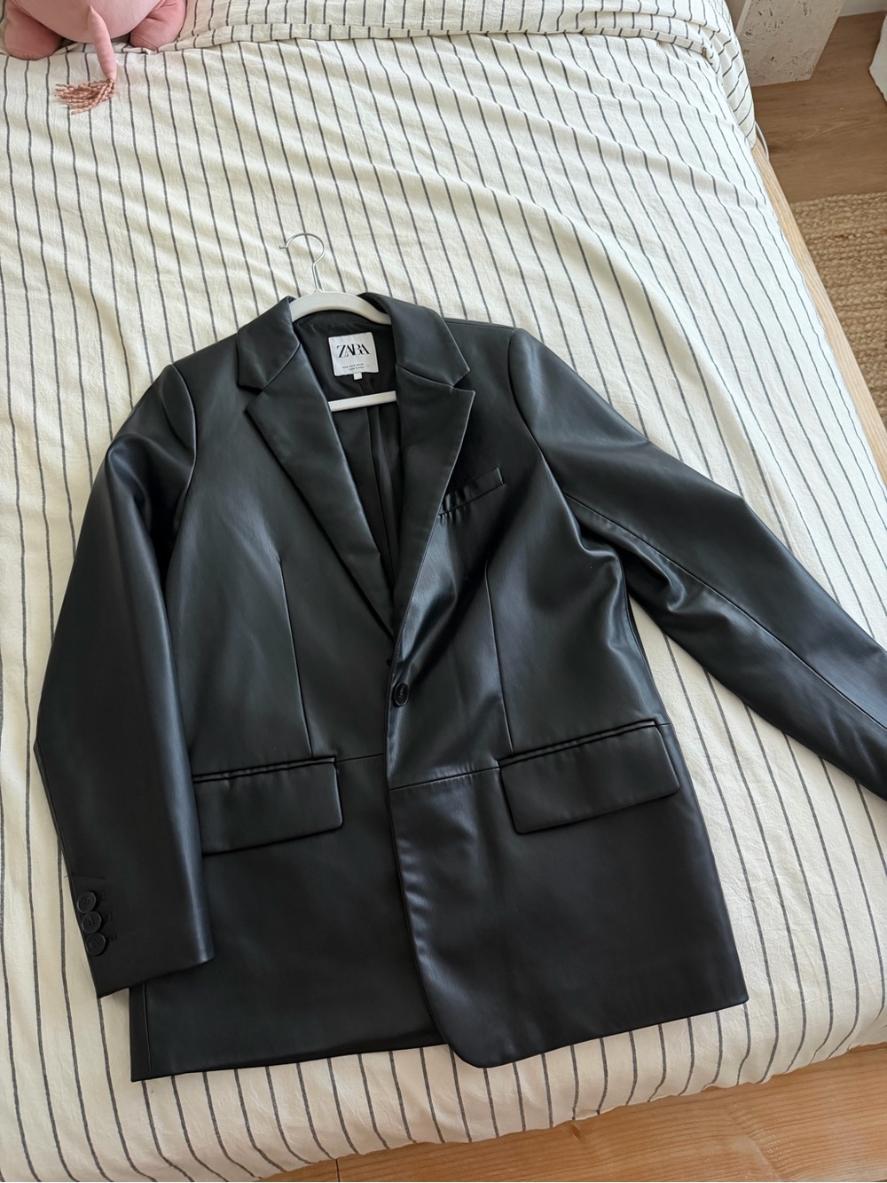 Zara Black Faux Leather Blazer Jacket